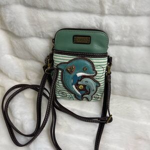 CHALA Dolphins cellphone crossbody/handbag blue,green and beige brown tr…